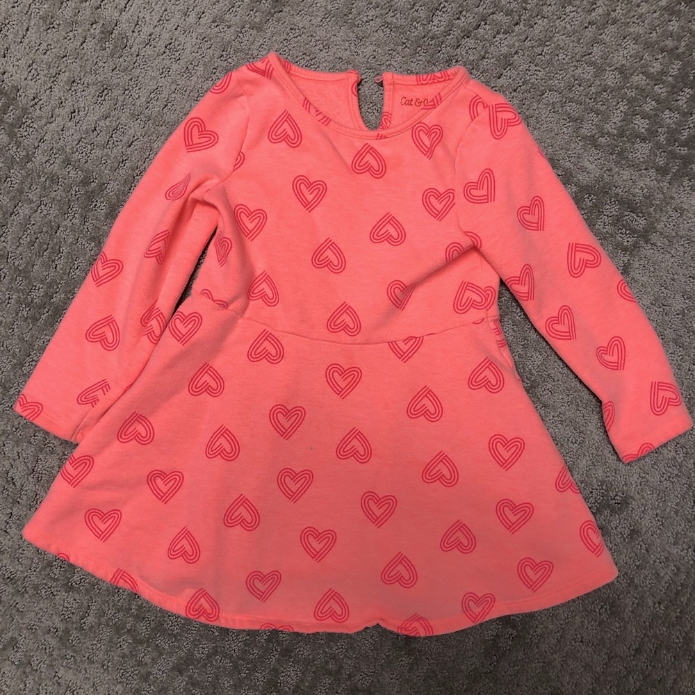 Cat & Jack Hearts Pink Sweatshirt Dress - 3T